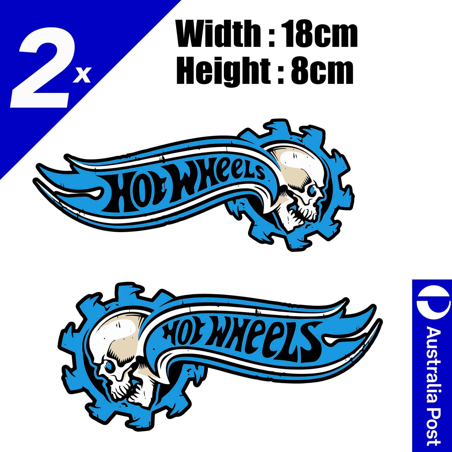 HOTWHEELS Logo Skull with Flames, Motorcycle Tank Vinyl Blue Logo Stickers