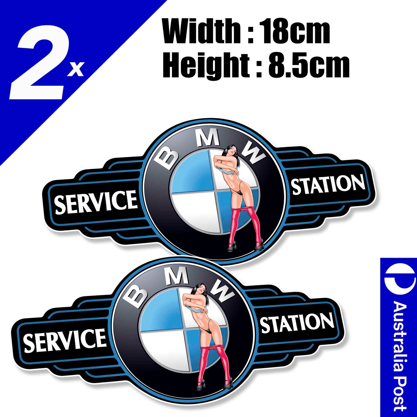 BMW Service Station Sign Logo Sticker , Car Logo SEXY Pin Up Girl Sticker