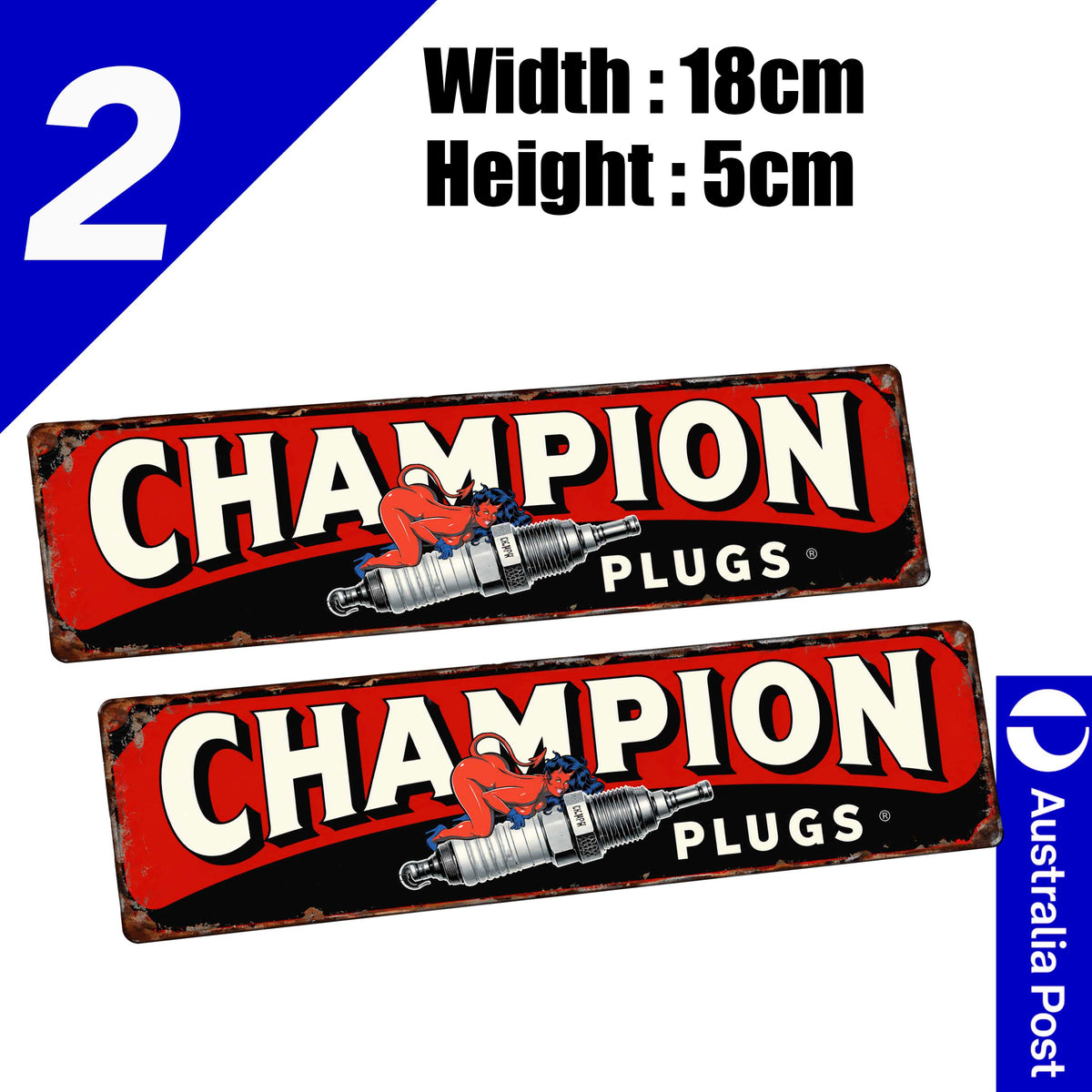 Champion Spark Plugs Sign Vintage Rustic Red Demon Pin Up Girl Stickers