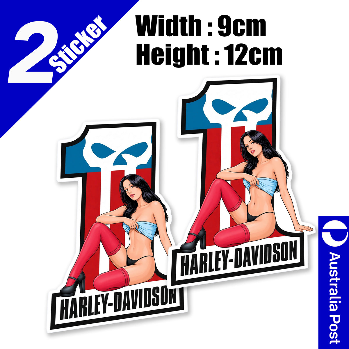 Harley Davidson Motorcycle Number 1 Skull Logo with Sexy brunet Pin Up Girl Decal