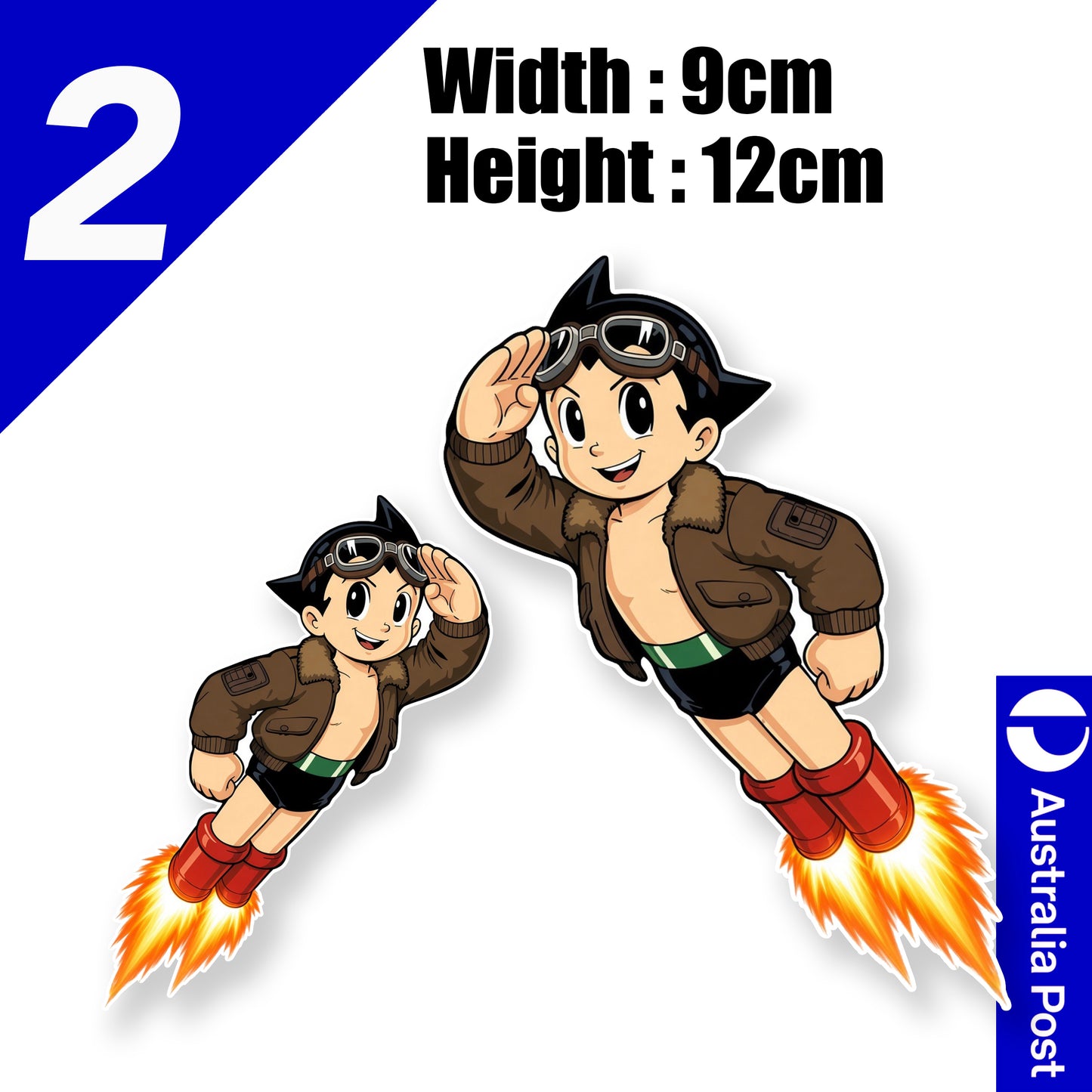ASTRO BOY 阿童木 Japan JDM x2 Flying & Saluting Stickers