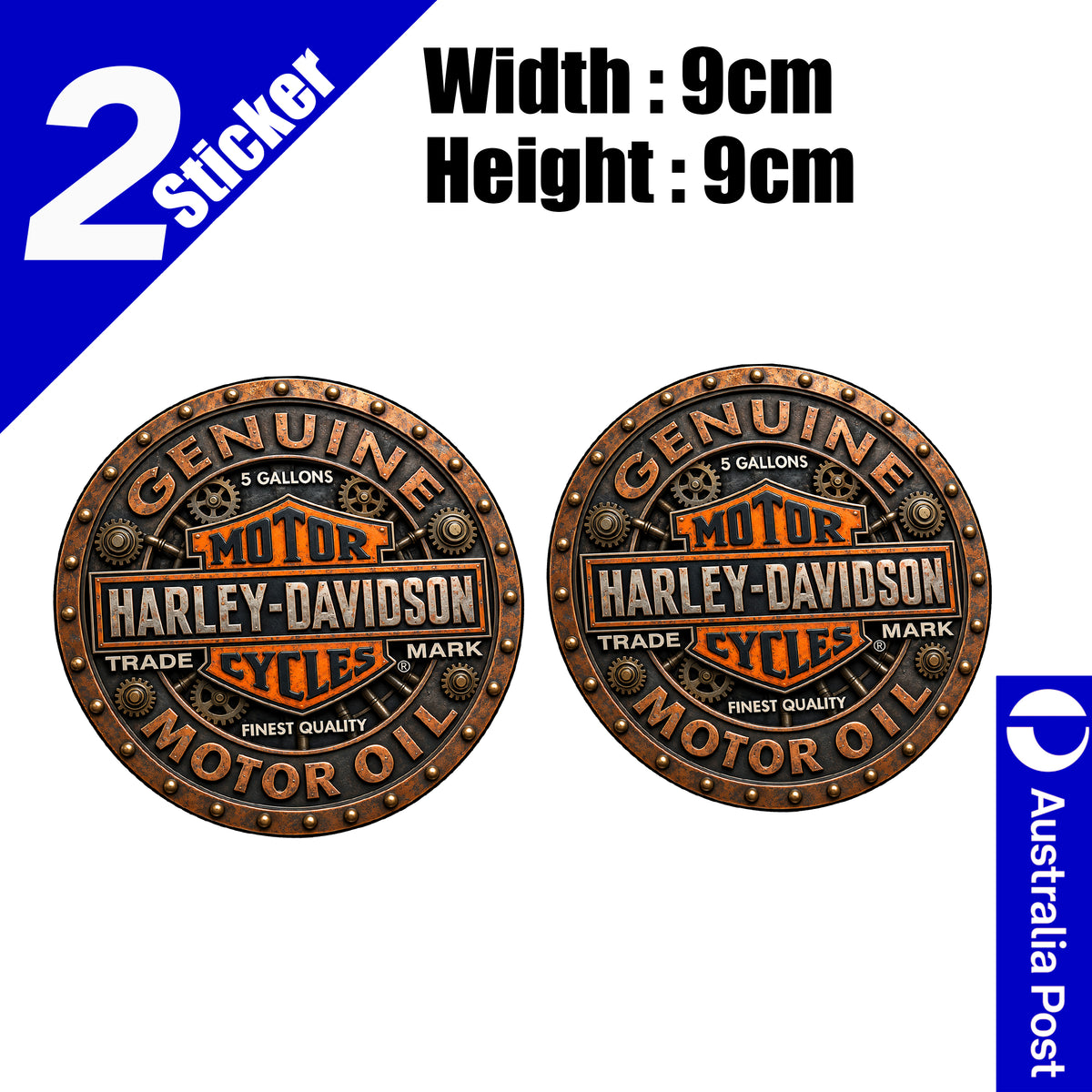 HARLEY DAVIDSON Motorcycle Rustic Round 2 Pack Stickers Fuel Tank, Helmet