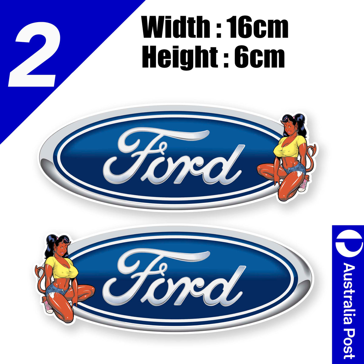 Ford Logo Pack Vinyl Sticker Red DEMON Sexy Girl Decal 160mm Wide REPRO