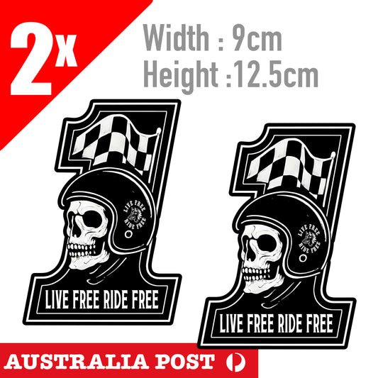 Skull Head Motorcycle Rider Number 1 , Live Free Sticker