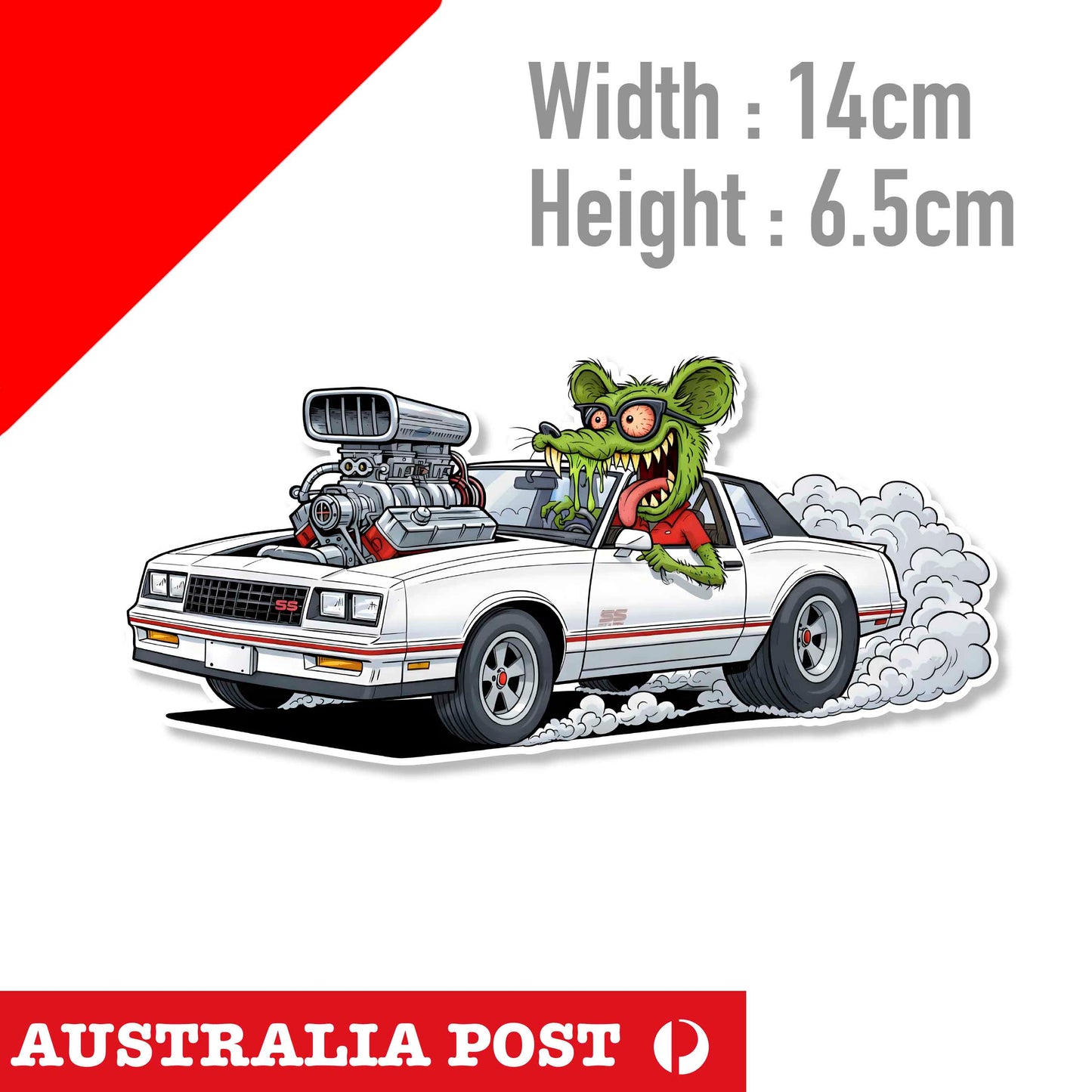 Rat Fink MUSCLE Classic American Car, Hot Rod, Red Racing, HOT ROD Sticker