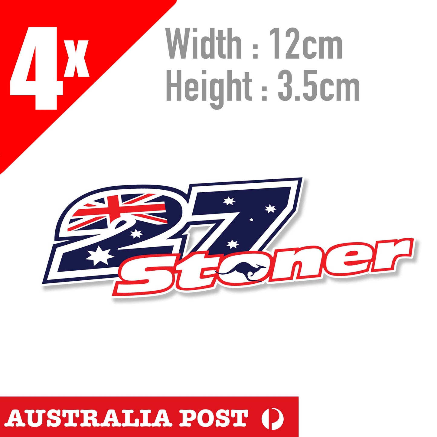 Casey Stoner 27 Aussie Star Motorcycle, Helmet Number 4x Sticker
