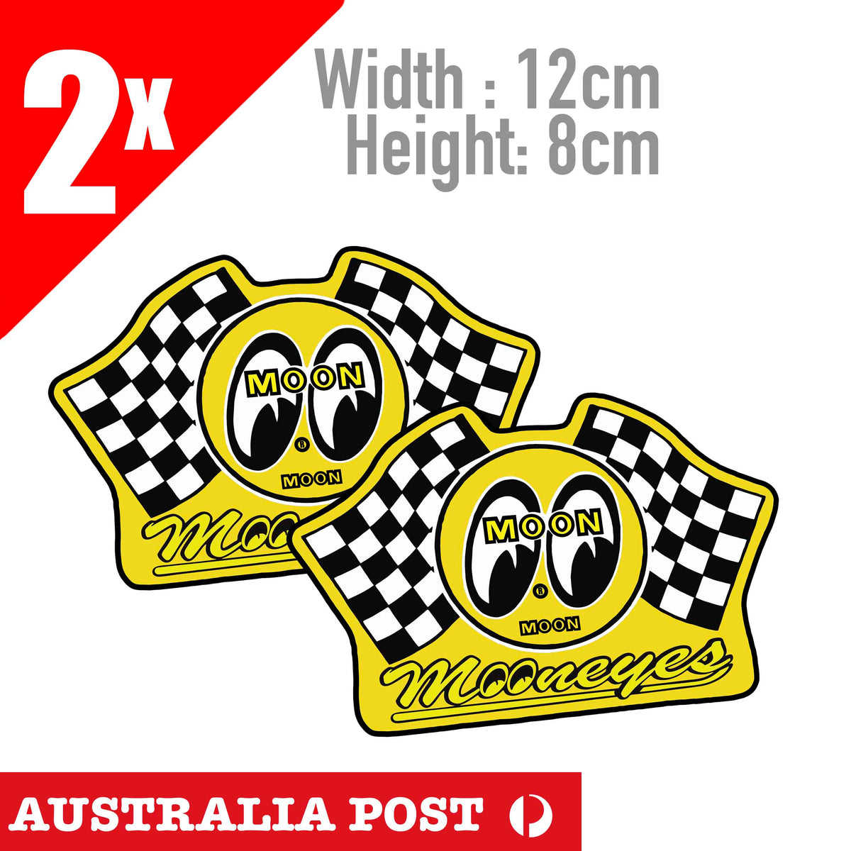 Mooneyes Hot Rod Racing Flag Logo Garage Man Cave Logo Stickers