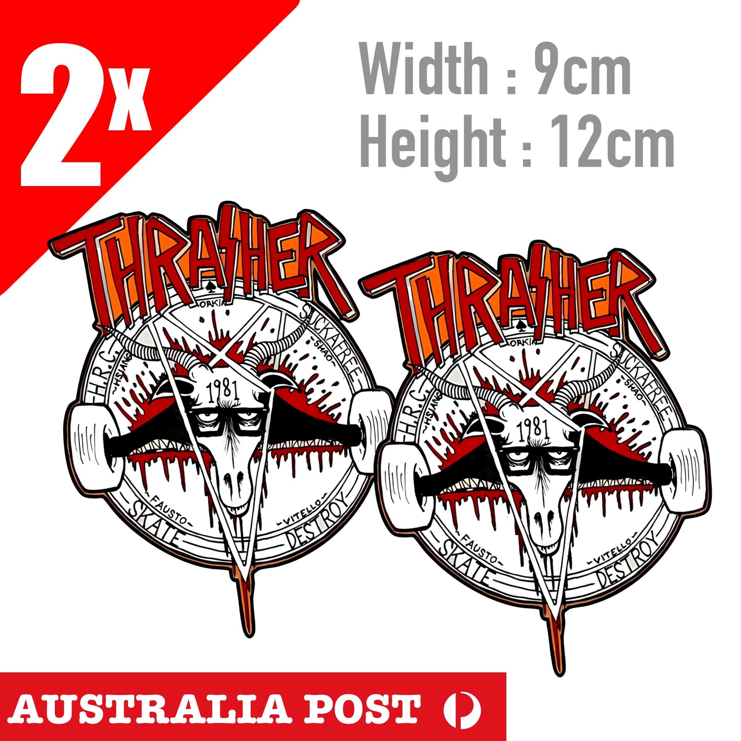 THRASHER 1981 Devil Logo , Skateboard, Laptop , Car Decal Sticker