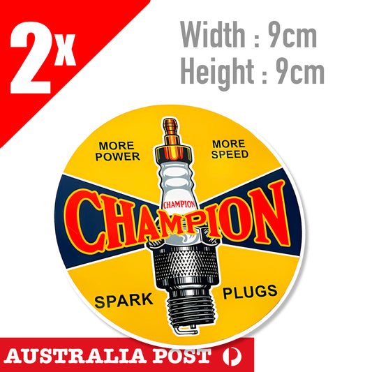 CHAMPION Spark Plug Double Ribbed Logo, Vintage Garage Round Sticker