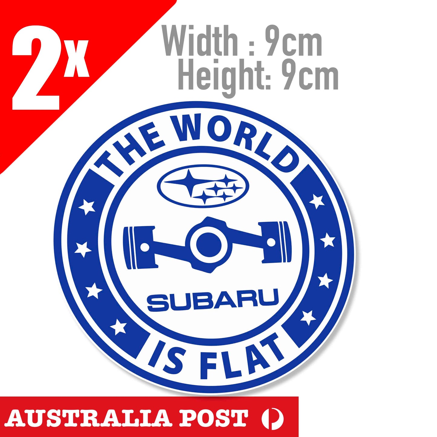 The WORLD is Flat SUBARU badge Blue Stickers