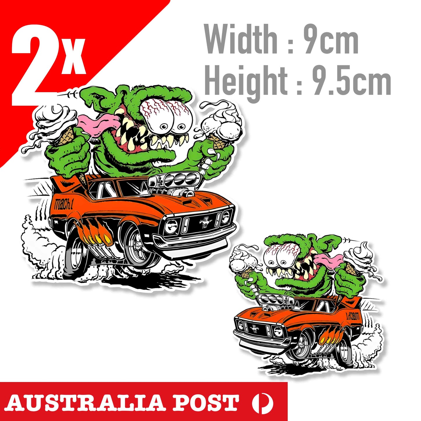 Classic Monster Alien Muscle Car Piston, Rat Fink classic HOT ROD Sticker