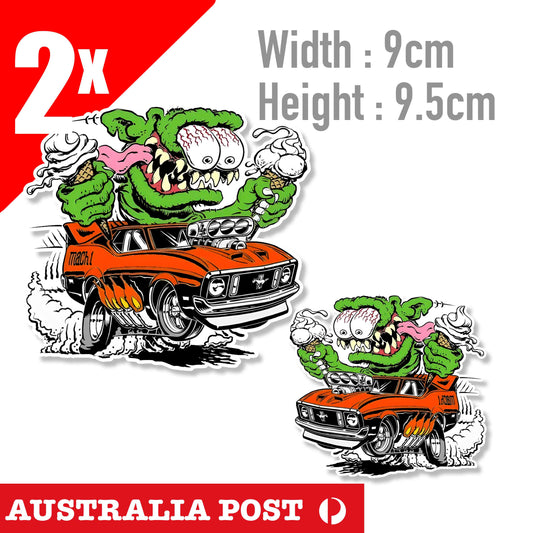 Classic Monster Alien Muscle Car Piston, Rat Fink classic HOT ROD Sticker