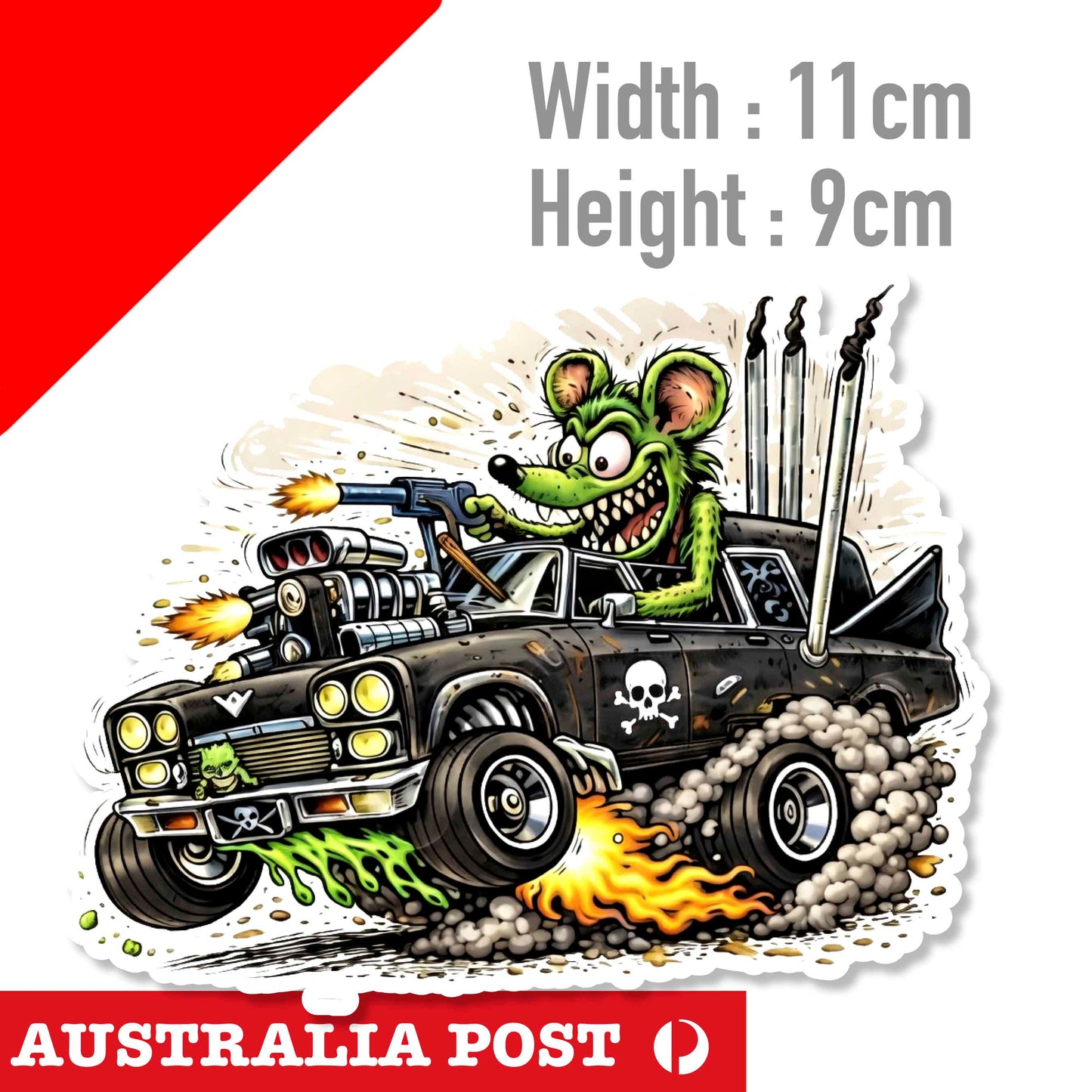 Rat Fink American Muscle Car Gun Blazing Sticker
