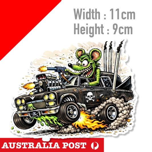 Rat Fink American Muscle Car Gun Blazing Sticker