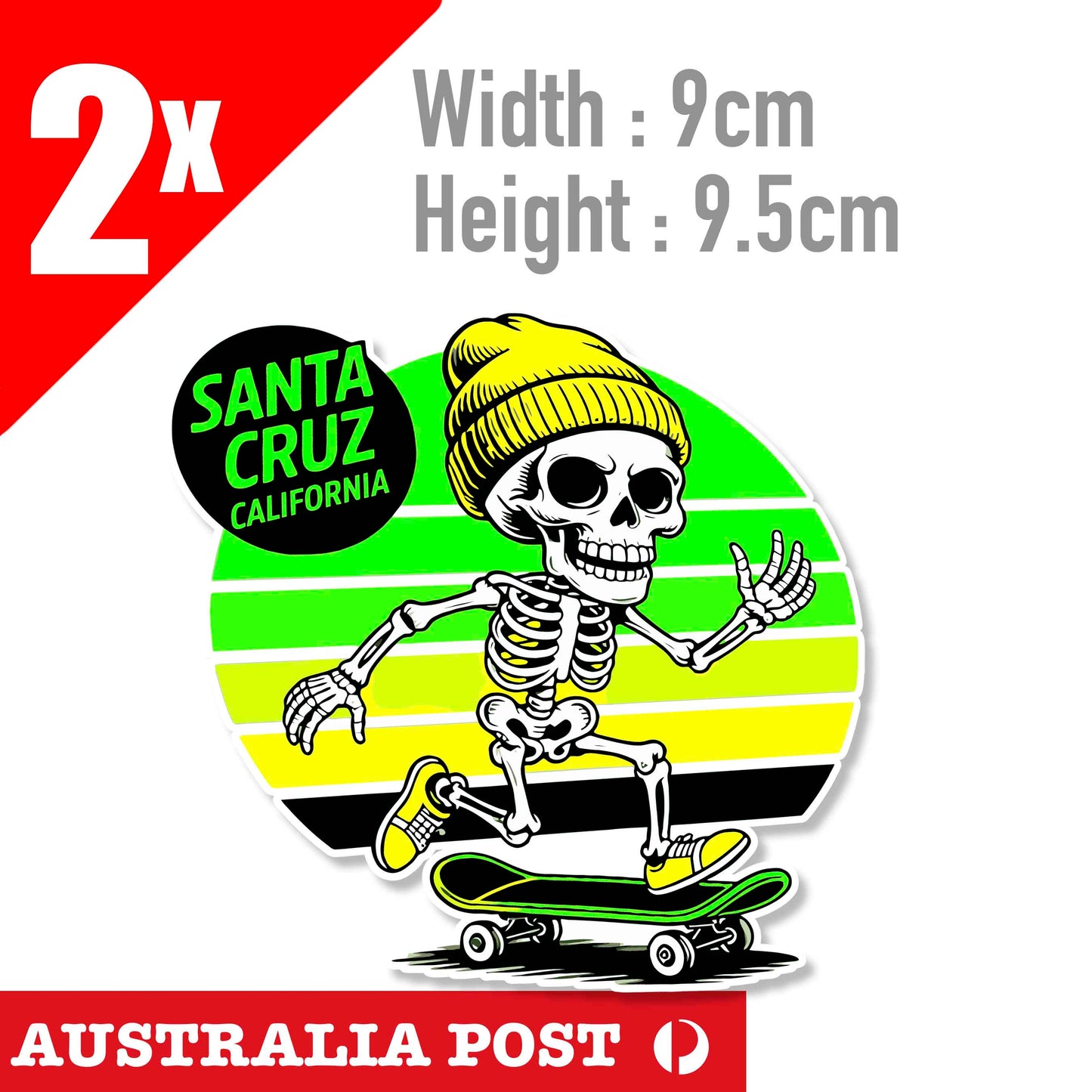 Santa Cruz SKULL SKATER Logo , Skateboard, Surfing, Sea, Beach Sticker