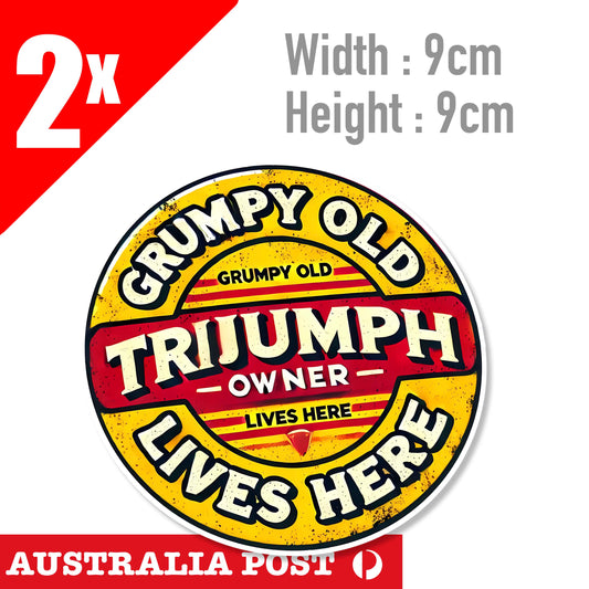Grumpy Old  Lives Here TRIUMPH Logo , Vintage Style , Round Sticker