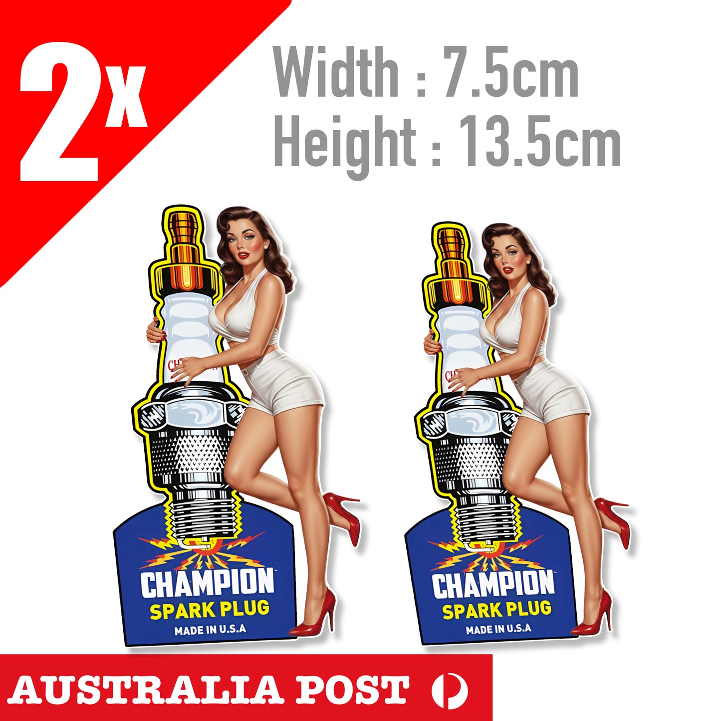 Champion Spark Plug Service Sign Vintage Brunet Pin Up Girl Vintage Sticker