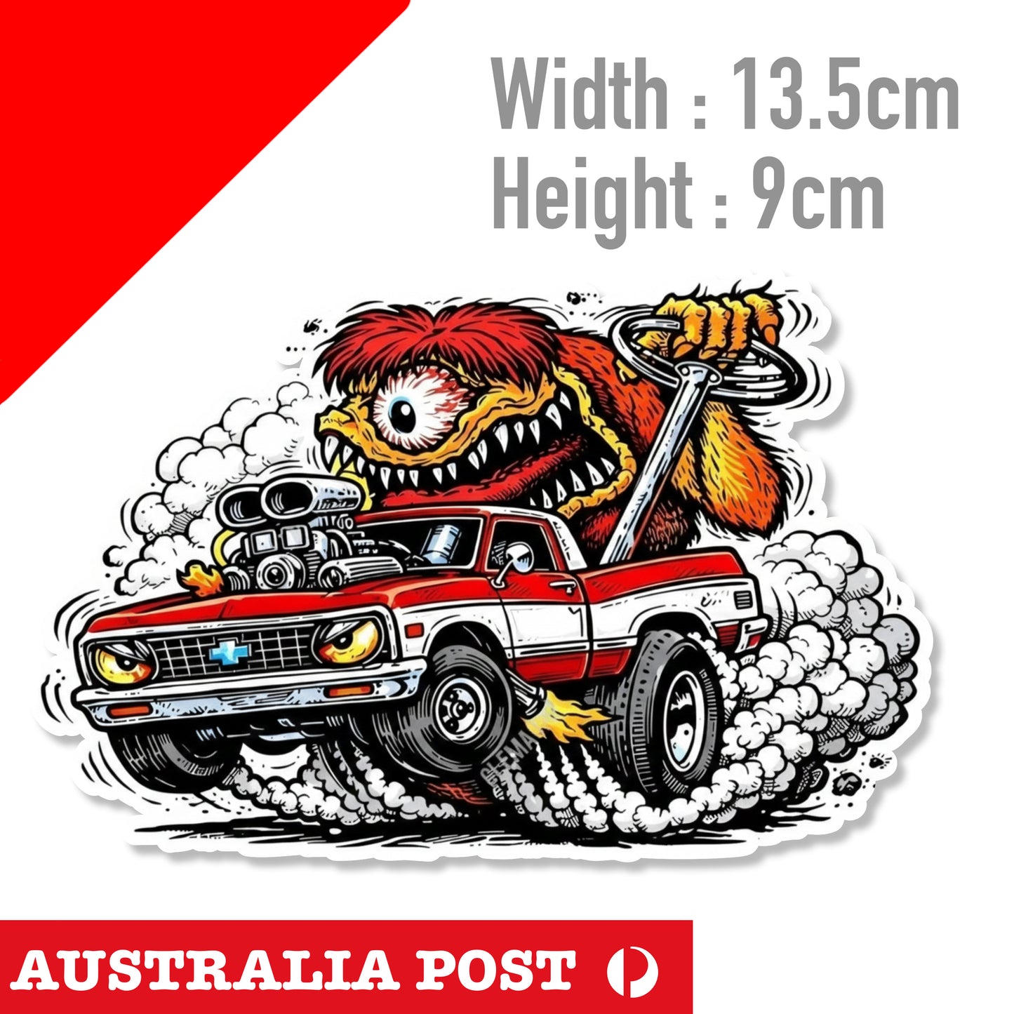 Chevy Ute Monster Alien Muscle Car Piston, Rat Fink classic HOT ROD UTE Sticker