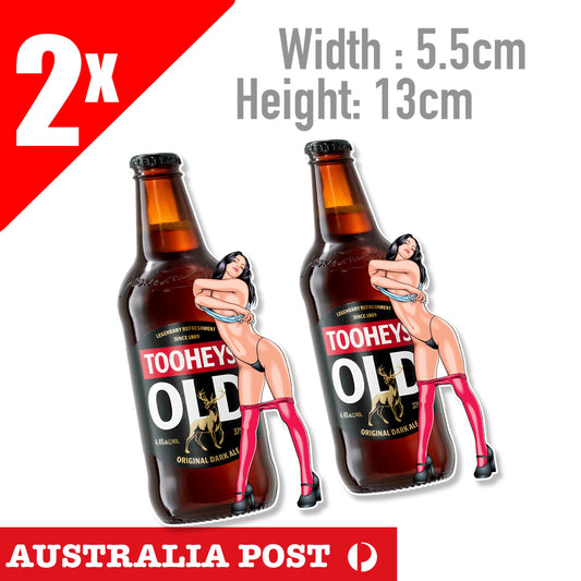 Tooheys Old Stubbies BEER Sexy Brunet Vintage Retro Beer Bottle Sticker