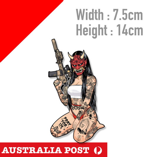 Military Soldier Waifu Kawaii Sexy Anime Peeker Vinyl Tattooed Oni Mask Sticker