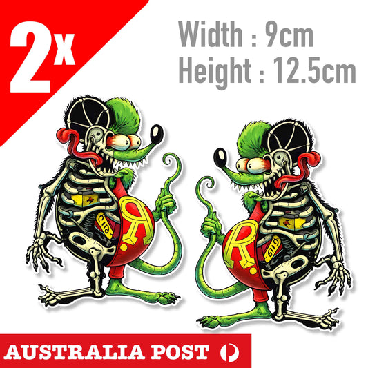 Rat Fink Green Anatomy Skeleton Funny Mancave Hot Rod Americana Vinyl Sticker