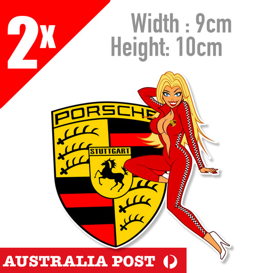 Porsche Logo Sexy Blonde , Cayenne GTS Boxter Car Classic Sticker