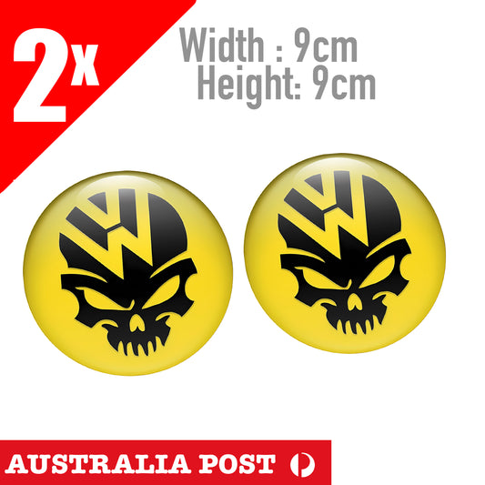 Volkswagen Skull Round Logo Yellow Racing Sticker