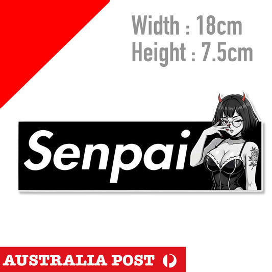 Senpai Anime Sexy Devil Girl Black JDM Slap Black Decal Sticker