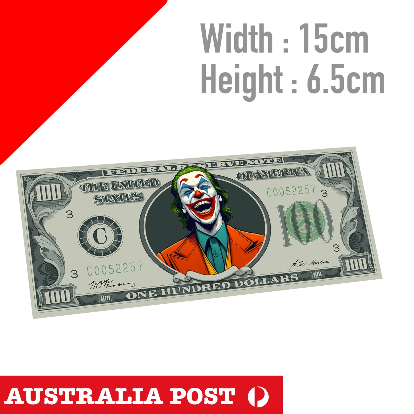 DC Joker one Dollar Note , Joker Joaquin Phoenix 100 Dollar Sticker