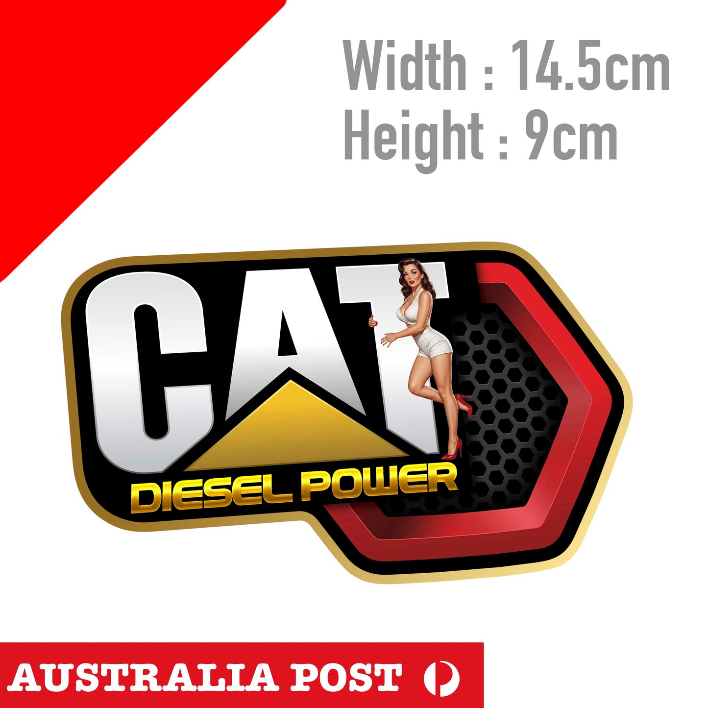 Caterpillar Diesel Power Logo Sexy Brunet Pin Up Girl Sticker