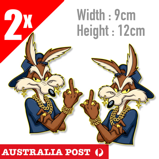Wile E Coyote Middle Finger Funny Road Runner CartoonStickers