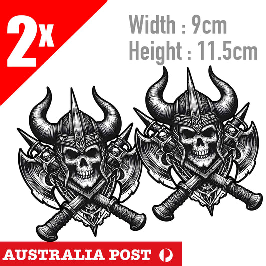 Skull Head Viking Warrior with AXE, Odin Skull Head Warrior, Motorcycle Stickers