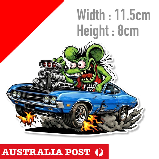 Rat Fink Monster Muscle Car Rider Mancave Hot Rod Americana Vinyl Sticker