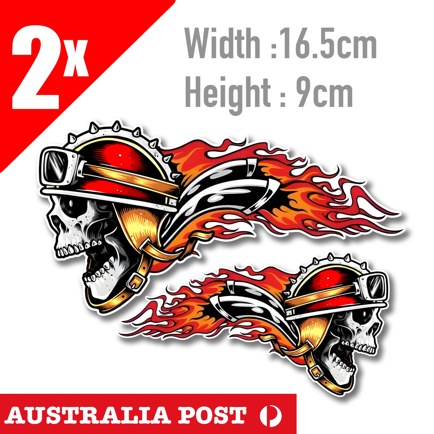 Flame Skull Head with Helmet motorcycle Fuel Tank, Helmet Decal Stickers