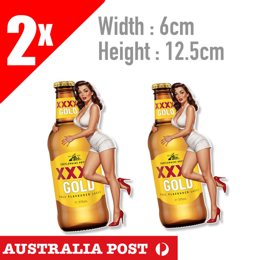 CASTLEMAINE XXXX MAN GOLD BEER Bottle Retro Pin Up Girl Sticker