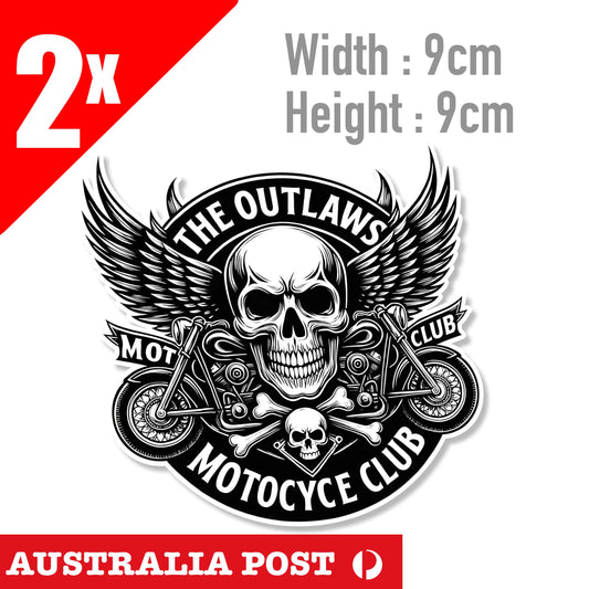 Motorcycle Out Law Skull Head Club Logo,900mm, 2x Stickers