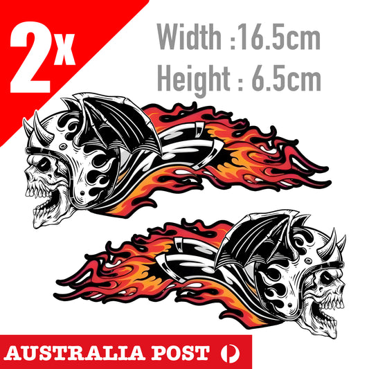 Flame Evil Skull Head with Horn Helmet motorcycle Fuel Tank, Helmet Stickers