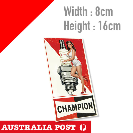 CHAMPION Spark Plug Logo Vintage Sexy Brunet Girl Vintage Style Sticker