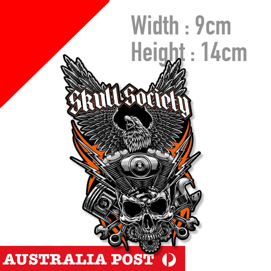 Skull Society Eagle Twin Cam Engine , Motorcycle Fuel Tank, Helmet Sticker