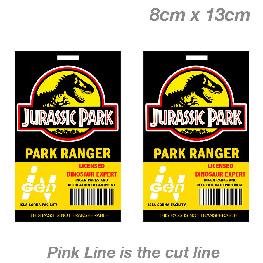 Jurassic Park Park Ranger Pass  Laptop , Car  Vinyl  Sticker 