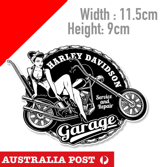 Harley Davidson Garage Sexy Girl Motorcycle Logo, Fuel Tank, Helmet Stickers