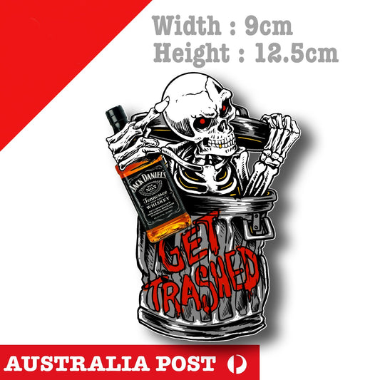 Jack Daniel Whiskey  Skull, Get Trashed, Middle Finger  Stickers