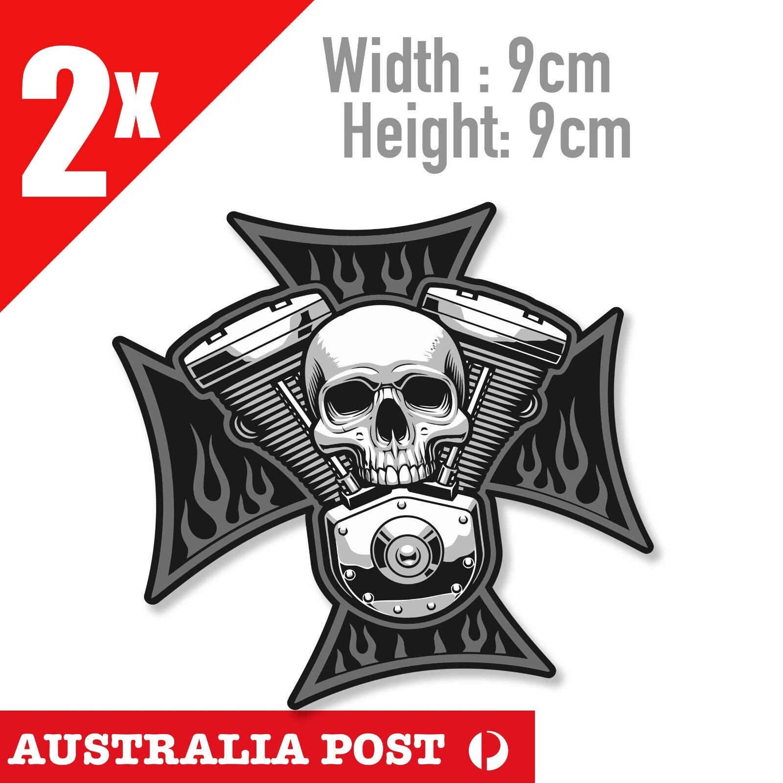 Skull Head Flame Motorcycle TWIN V Power Engine,Fuel Tank, Motorcycle  Stickers
