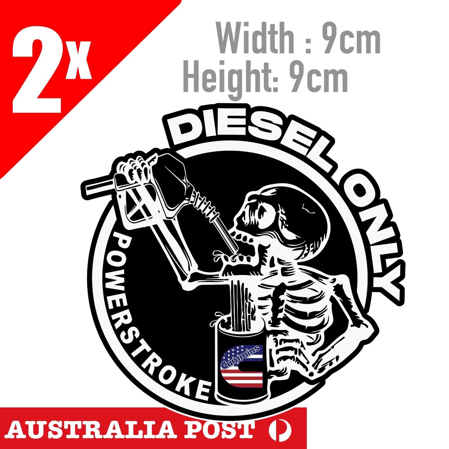 CUMMINS, AMERICAN Flag DURAMX Diesel Only Skull Funny Diesel Logo Sticker