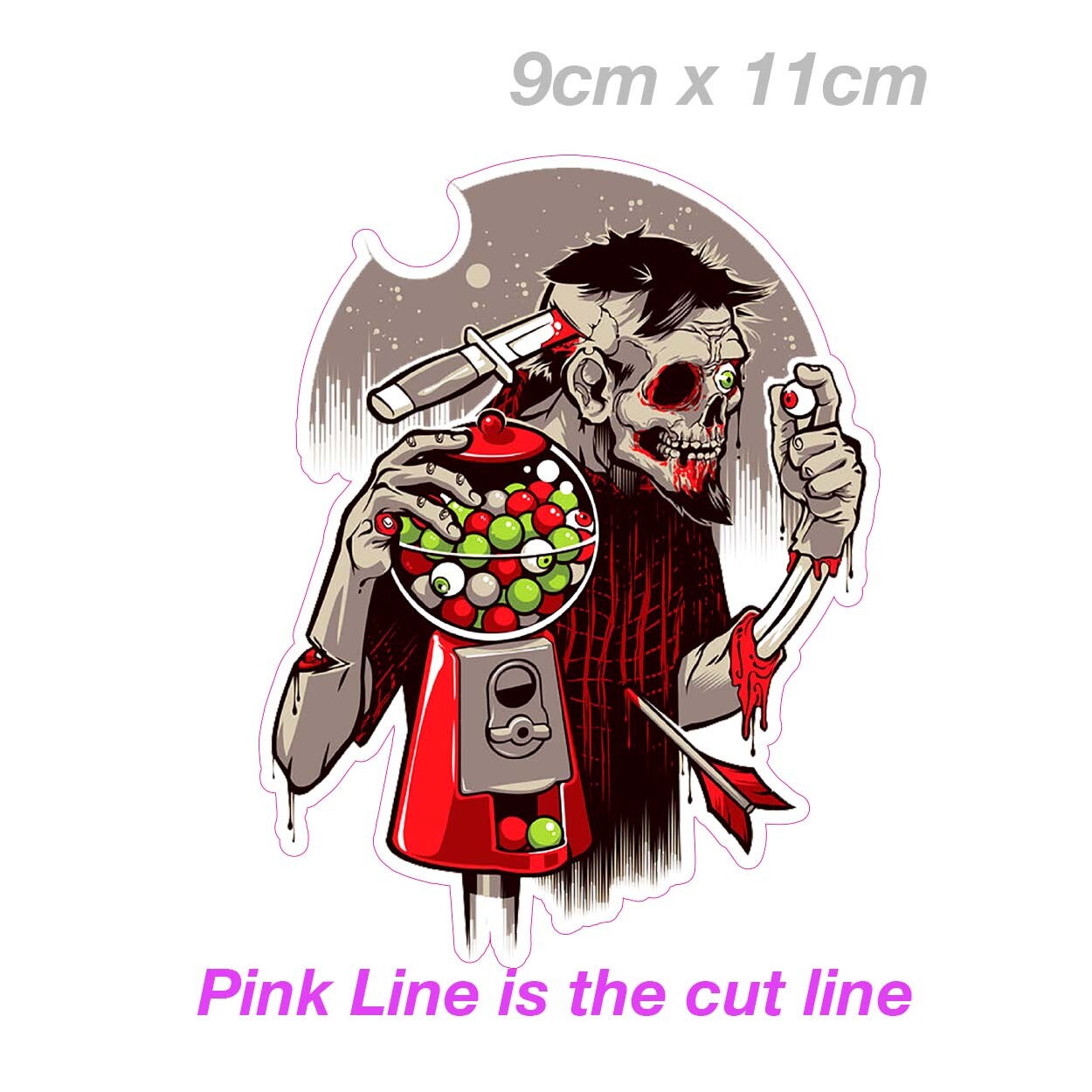 Candy Machine  Zombie , Zombie Funny Knife In Head   Vinyl  Sticker