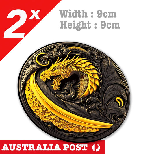 Yin and yang, Golden Dragon Round Shield,  Gold Dragon Chinese Sticker