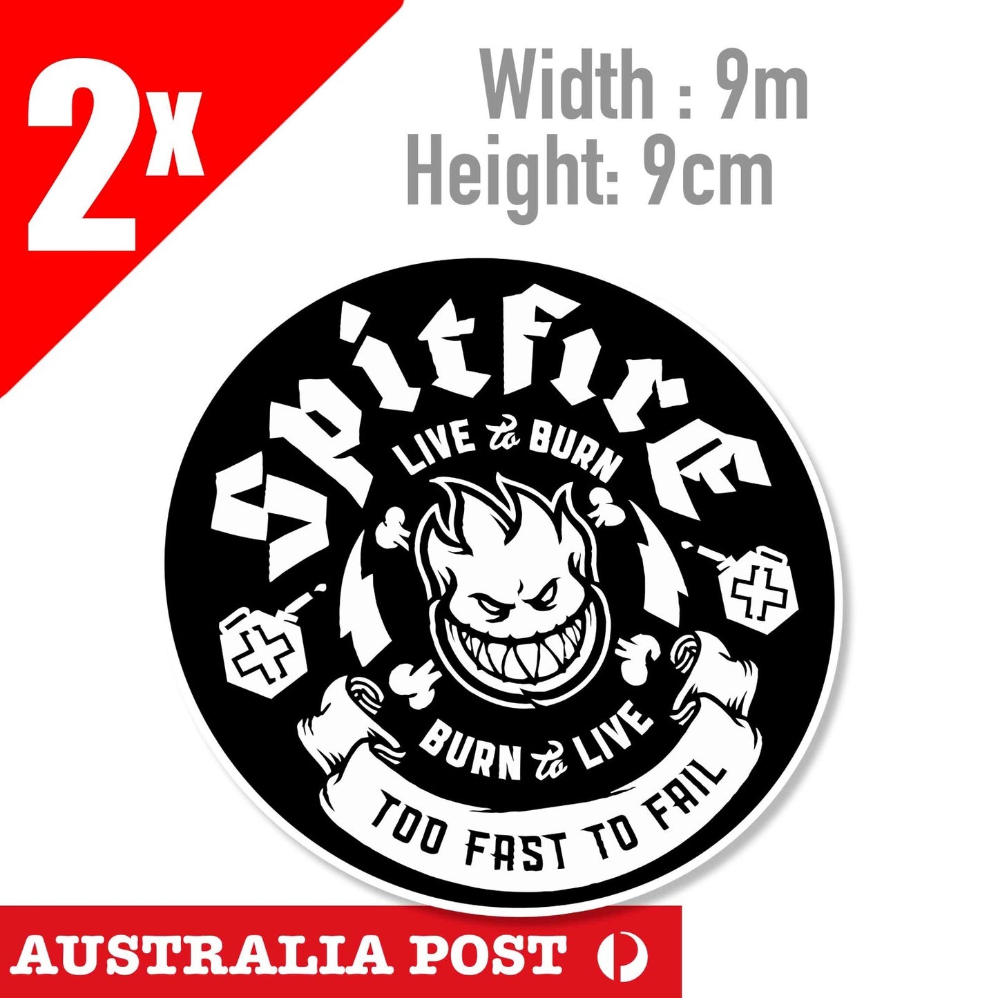 Spitfire Flame  Too Fast to Fail  Sticker Skate Car Laptop Phone  Logo  Sticker