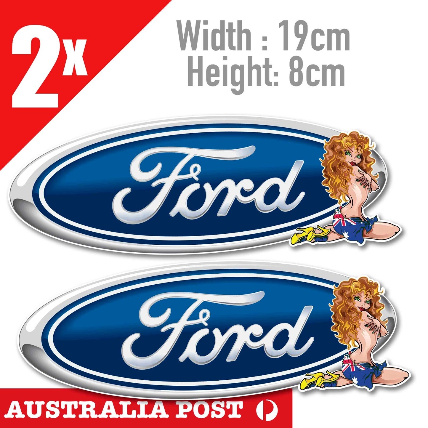 Ford Logo Australian Flag SEXY PIN UP, Ford Falcon , Focus logo 2x Stickers