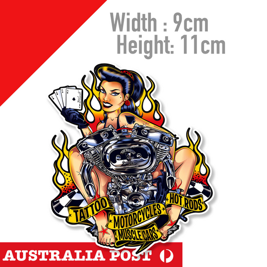 TATTOO, Motorcycle, HOT RODS Sexy Girl ,Harley Motorcycle Engine Sticker
