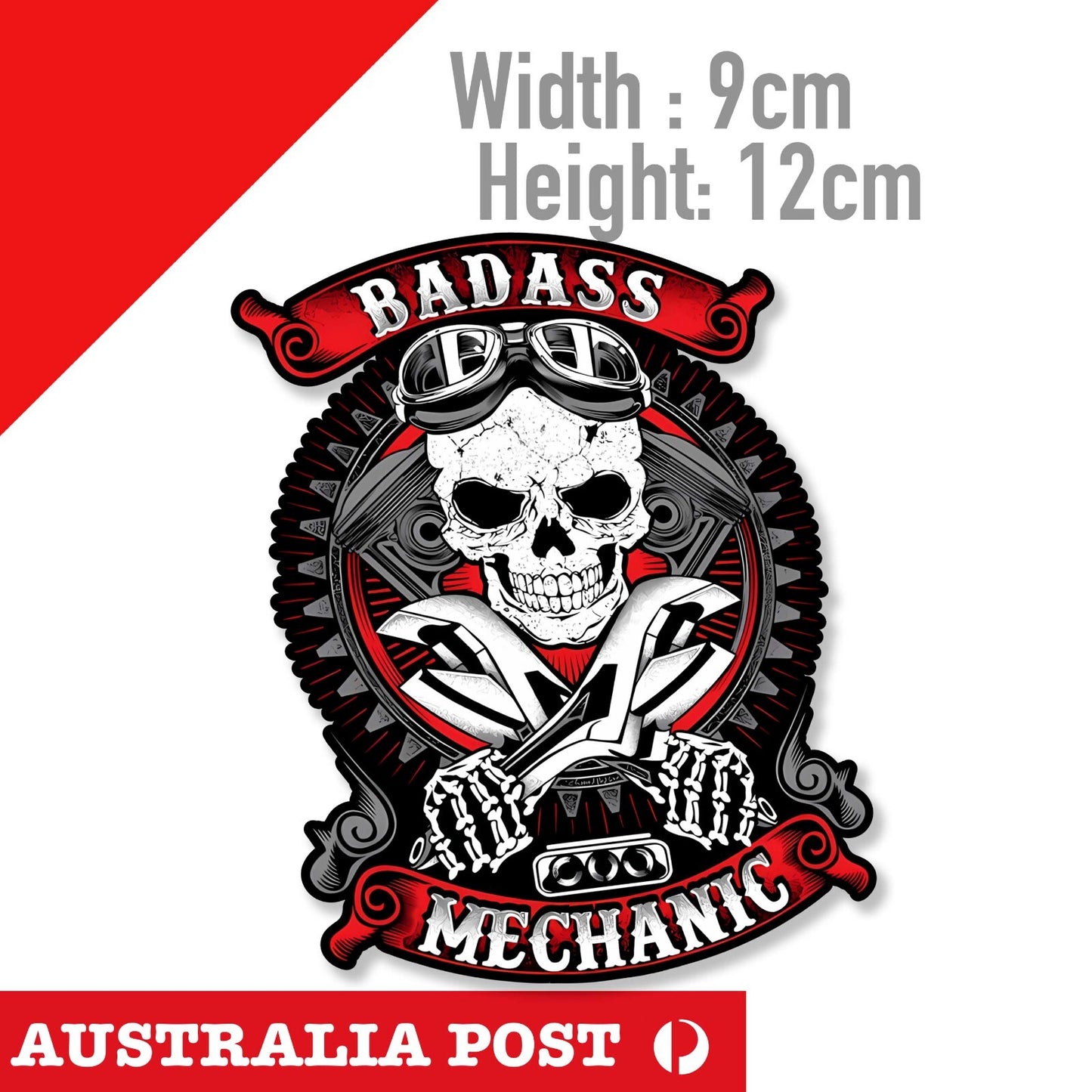 Skull Mechanic Biker - Bad ASS SKULL Logo, Laptop , Car  Decal Sticker